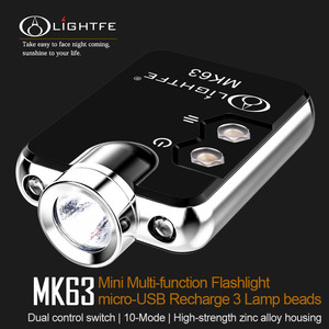 MK63 Mini Multi-function Flashlight micro-USB Recharge 3 Lamp beads